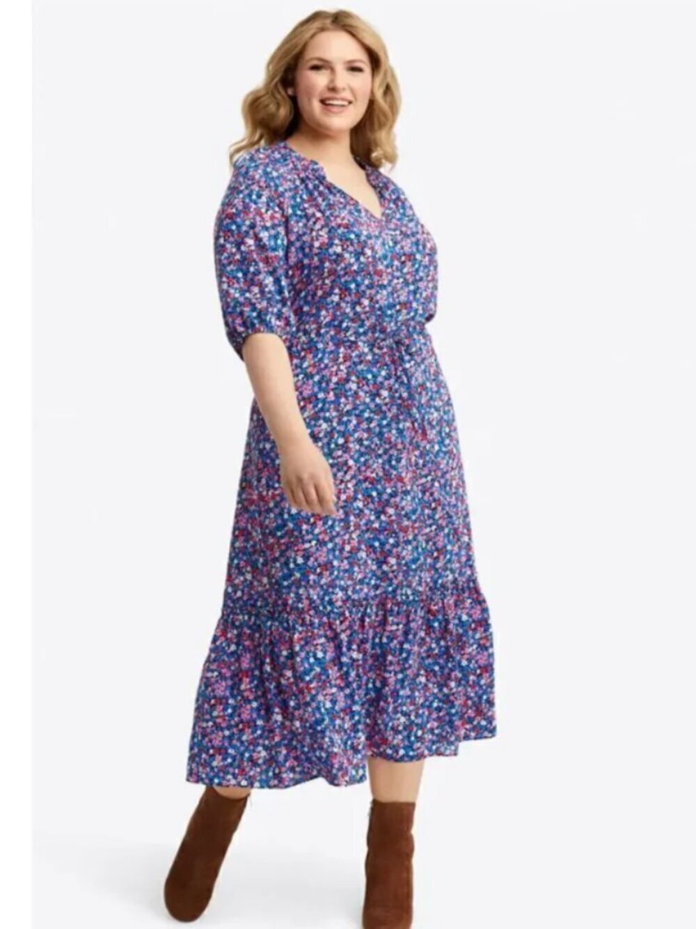 DRAPER JAMES Martina Popover Dress in Spring Ditsy Floral (Women's XXL)